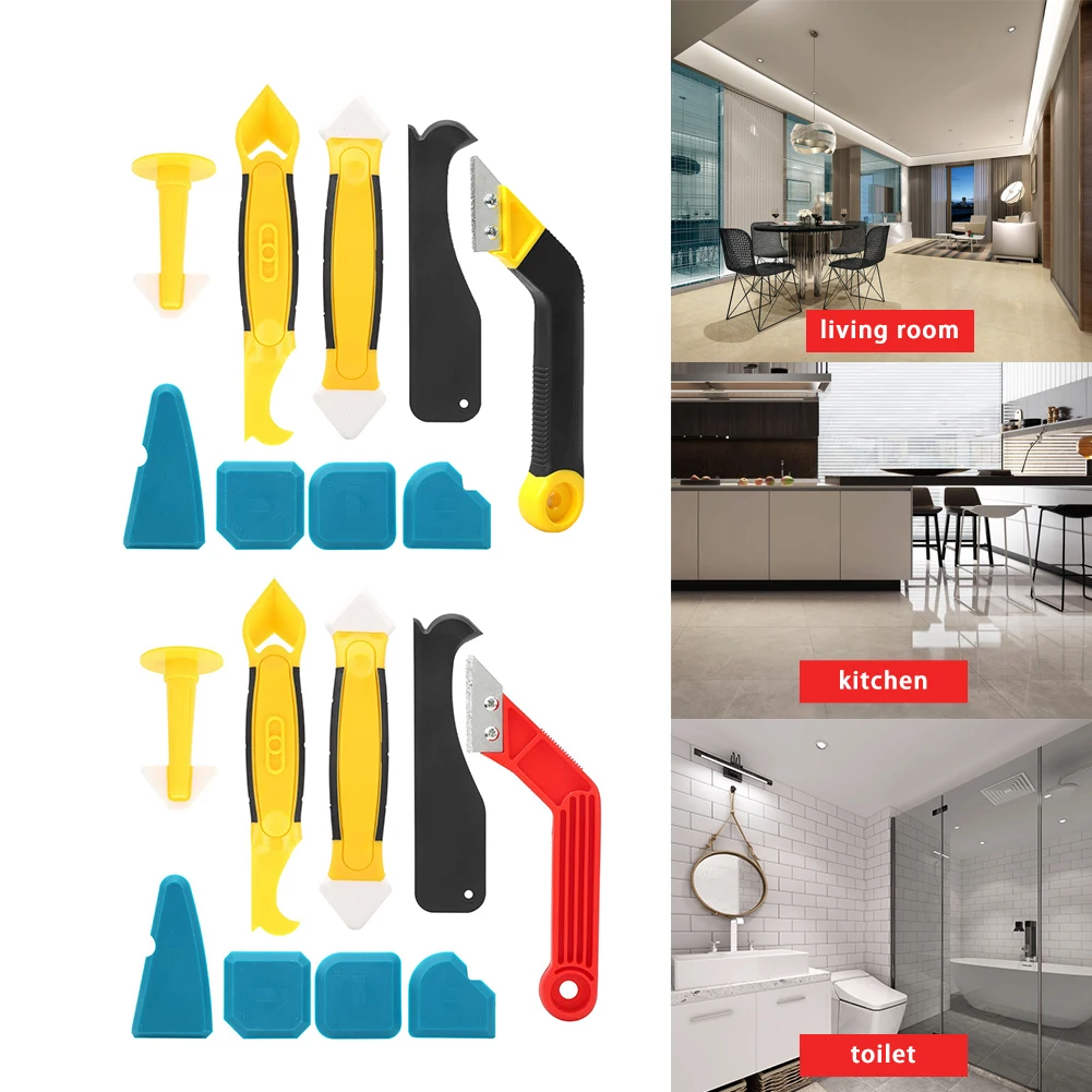 

9pcs Scratch Bathroom Caulking Tool Kit Sealant Finishing Silicone Remover Kitchen Professional Joint Multifunctional Floor