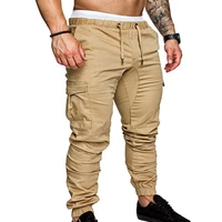dropshipping men cargo pants breathable tied rope solid color drawstring casual long pants for outdoor