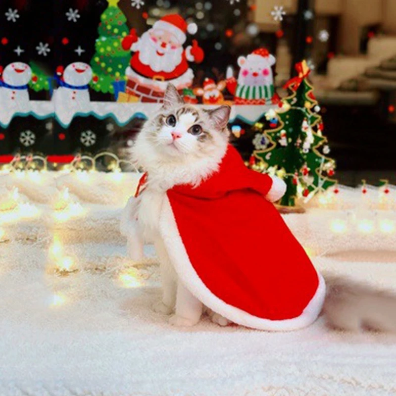 

Cute Christmas Pet Clothes Cat Cloak Warmth and Thickening Holiday Gifts for Pets