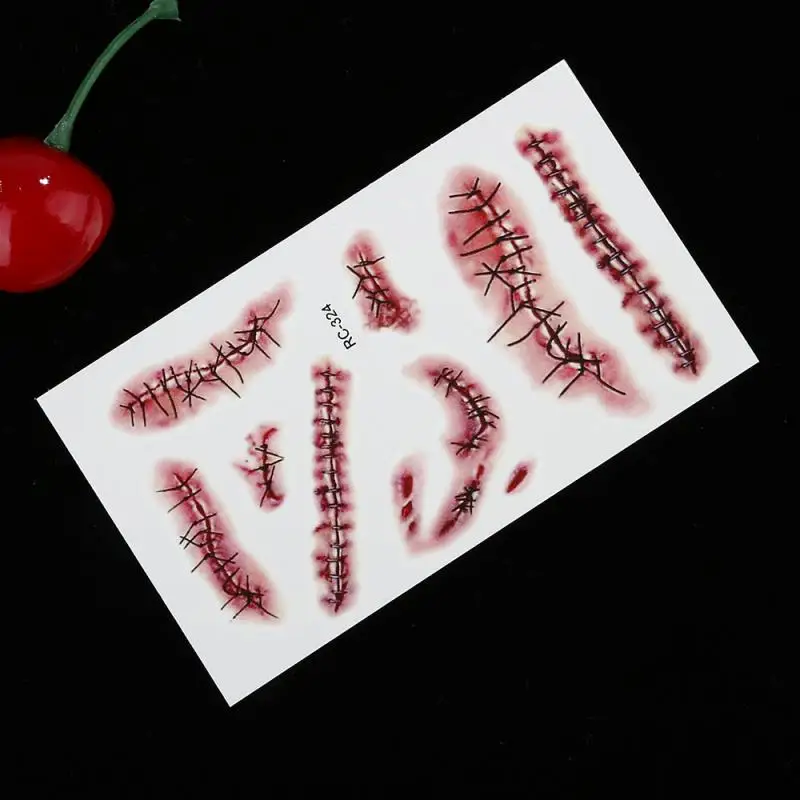 

20Pcs Halloween Zombie Scars Tattoos With Fake Bloody Makeup Halloween Decoration Wound Scary Blood Injury Tattoo Stickers