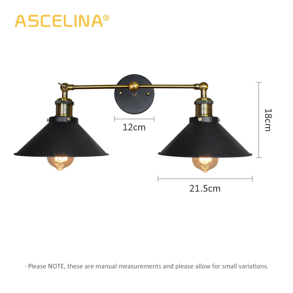 Винтажный настенный светильник ASCELINA E27 бра с двойной головкой железный