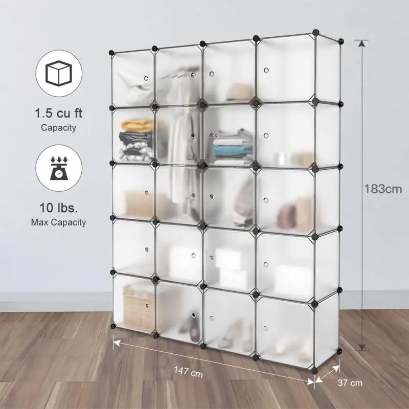 

20 Grid Transparent Plastic Wardrobe Bedroom Furniture Clothes Storage Organizer Cabinet Combine Shoes Clothing Organizer HWC