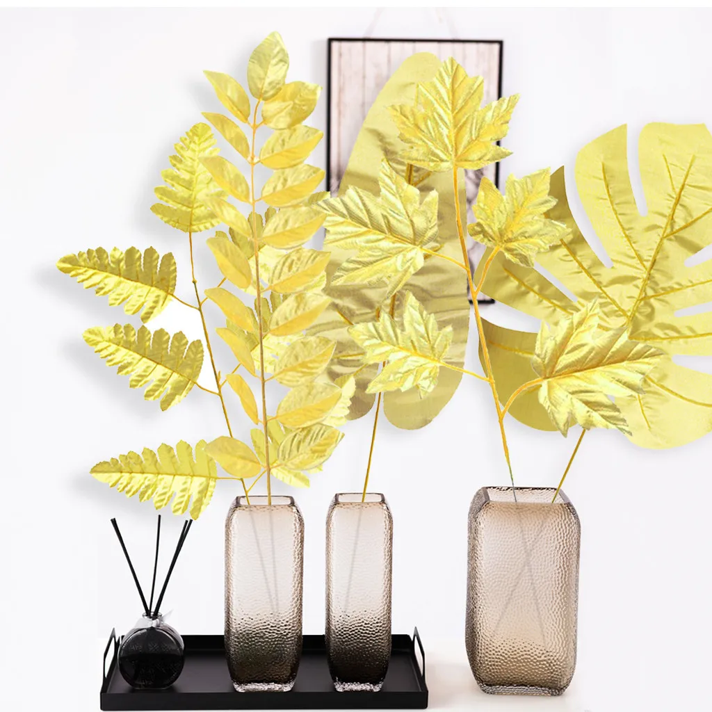 Artificial Leaf Gold Monstera Tree Leaves Garden Party Home Decor Photography Background Flower Arrangement INS Wind Fake Plants | Дом и сад