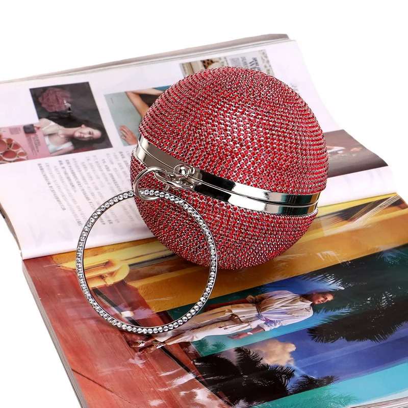 

2021 Women Gold Clutch Bag Full Crystal Clutch Purse Ball Shaped Clutches Lady Handbags Wedding Purse Chain Shoulder Bag