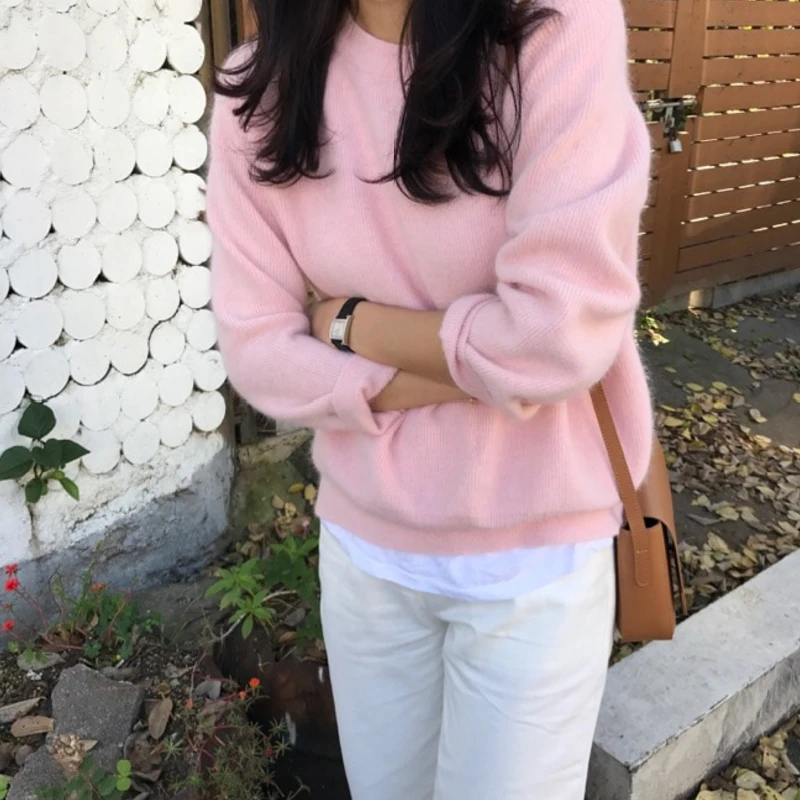 

Autumn Winter Harajuku Women Fashion Spring O-Neck Cashmere Sweater Pullovers Casual Knitwear Jumper