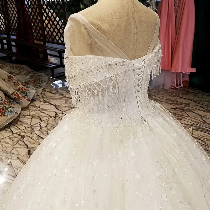 LS21108 2020 new arrival like white organza bridal gowns lace flowers hand working wedding dress real pictures from china shop
