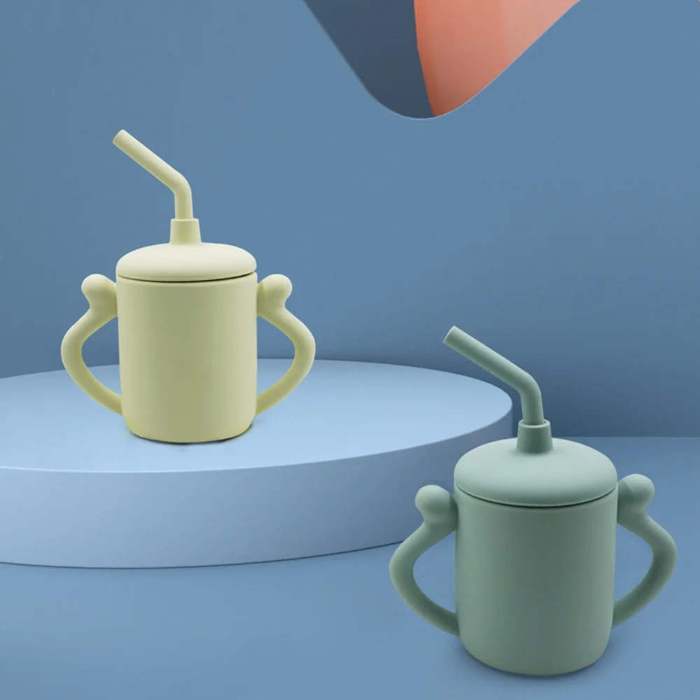 

Силиконовая чашка для кормления младенцев, 180 мл, чашка из соломы для питья младенцев, Водонепроницаемая силиконовая посуда для кормления, Н...