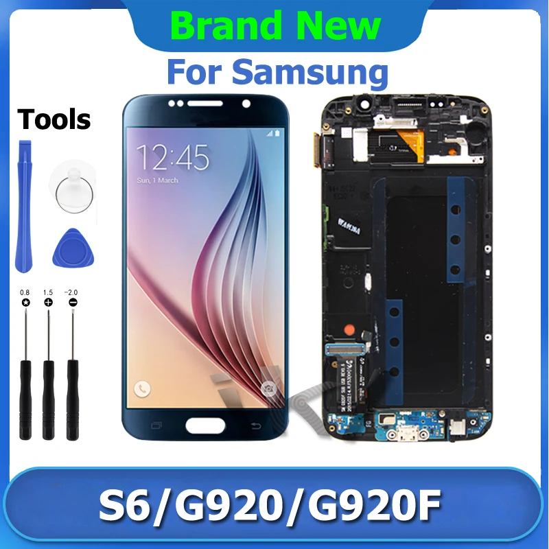

ЖК-дисплей S6 для SAMSUNG Galaxy G920 с сенсорным экраном и дигитайзером в сборе, Замена ЖК-дисплея 5,1 дюйма Super AMOLED Pantalla S6, ремонт