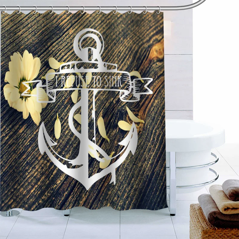 

Simple European Anchor Shower Curtain 12 Hook Polyester Fabric 3D Printing Bathroom Curtain Waterproof Bath Curtain Decor