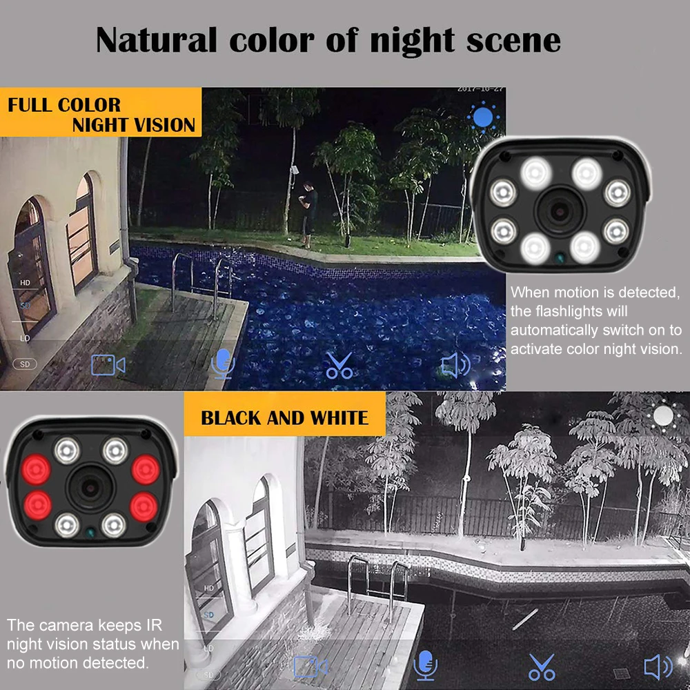Теплый свет полноцветная камера ночного видения WiFi IP66 Водонепроницаемая