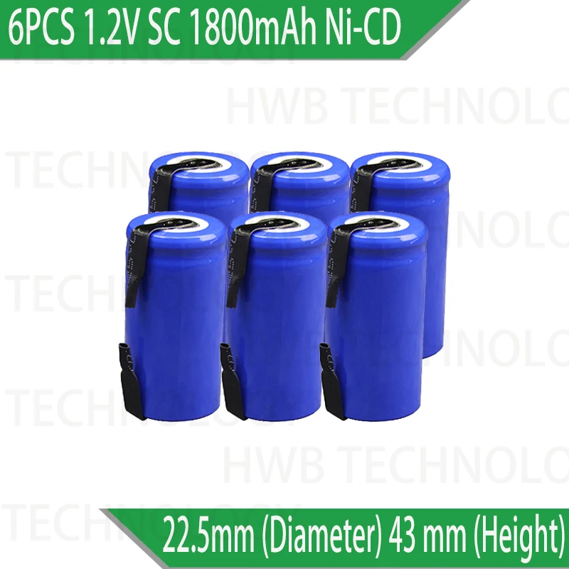 Новые перезаряжаемые Ni Cd аккумуляторы высокого класса Sub C SC 1 2 V 1800mAh 6 шт./лот