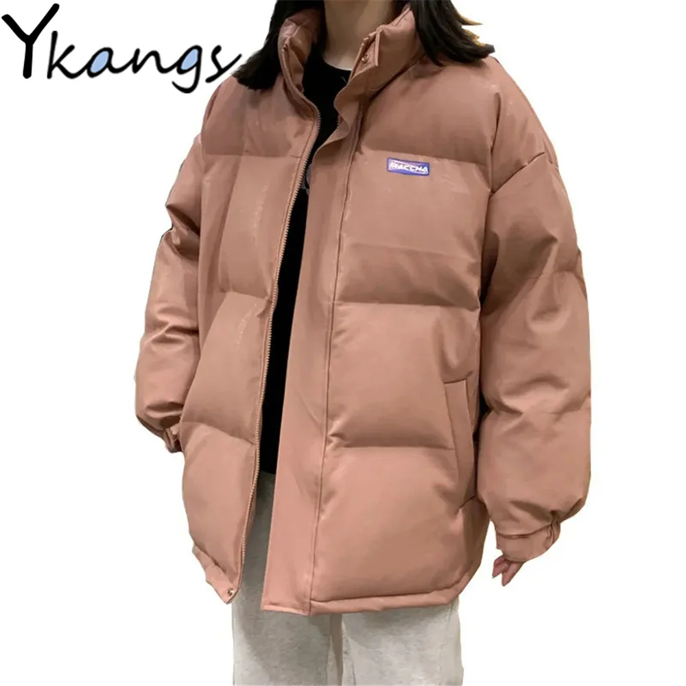 Pu Leather Warm Women'S Parka Winter 2021 Harajuku Bread Clothing Korean Style Loose Oversized Cotton-Padded Jacket Student Coat