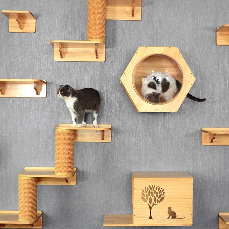 

Настенная рамка для кошек, деревянная Шестигранная стена в виде капсулы, для скалолазания, для кошек, котят, домик, лестница, мебель для дома...