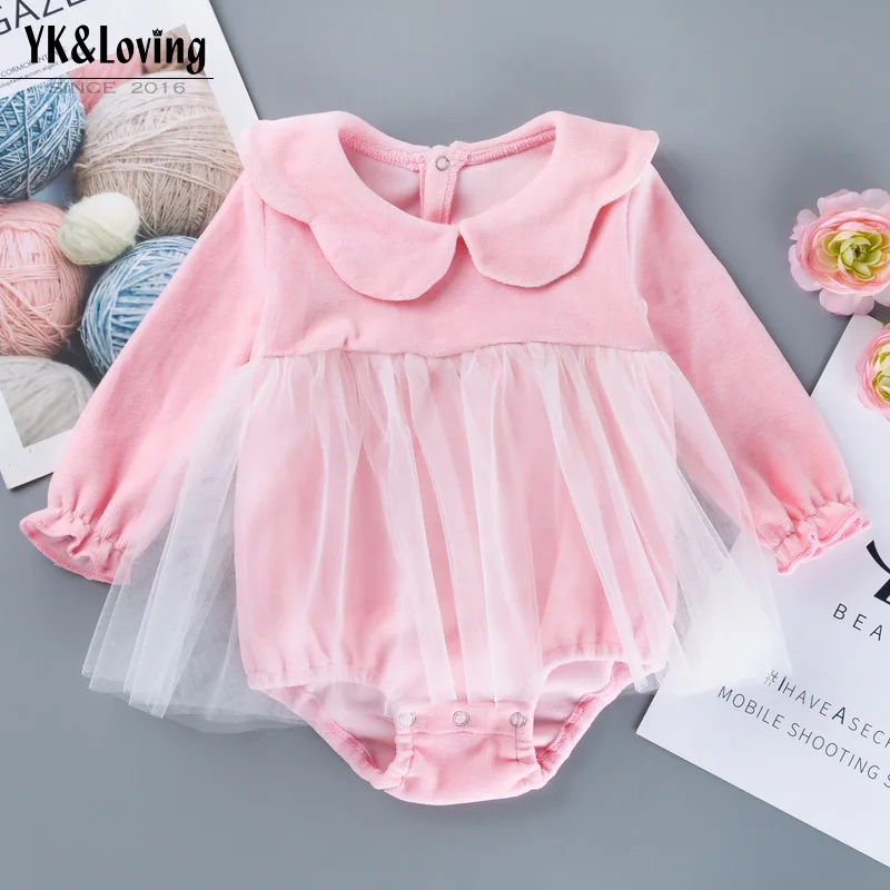 Милые комбинезоны для новорожденных девочек цветочный воротник эластичные