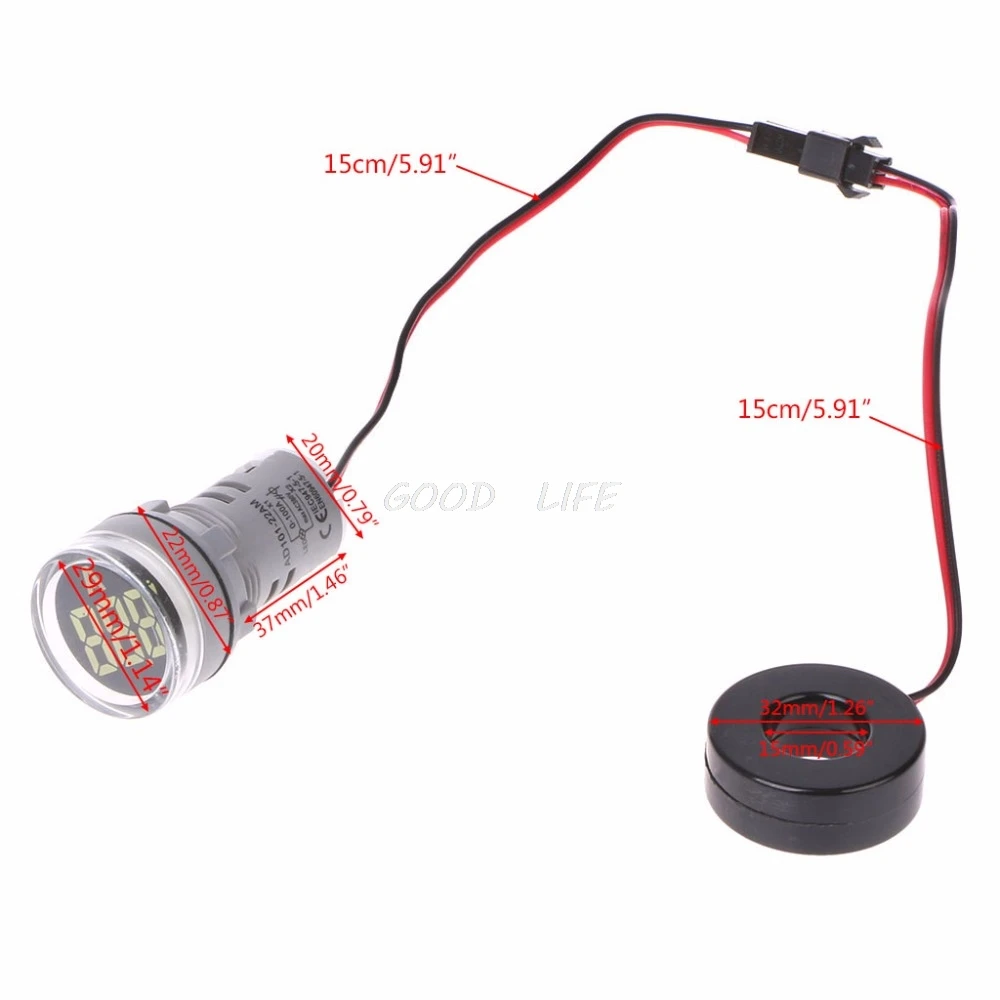 

AC 220V 22mm Digital Ammeter 0-100A Current Monitor Meter Signal Lamp Amperemeter