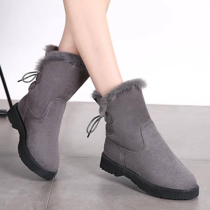 Новые модные теплые женские ботильоны без застежки из шерсти удобные зимние