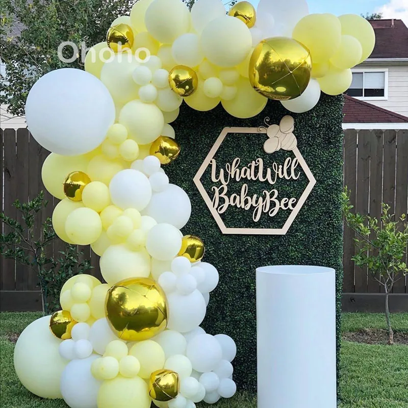 

Pastel Yellow Baby Shower Boy Girl Balloon Garland Arch Set Kids One Birthday Party Wedding Decoration Baptism Gold Foil Ballon