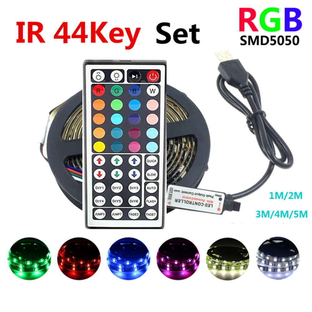 Светодиодная лента usb luces 1 м 2 3 4 5 44 ключа ТВ задний светильник RGB