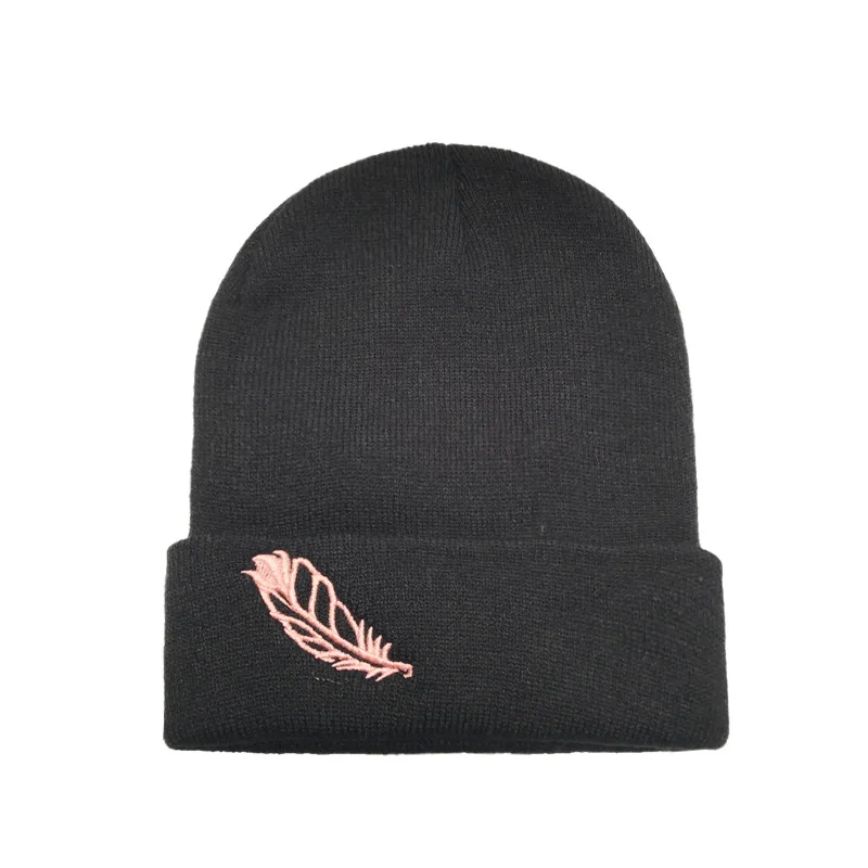 

Soft Knitted Cap Female Women's Cotton Beanies for Girl Winter 2020 Casual Unisex Embroidery Leaf Warm Hats Solid Bonnet Autumn