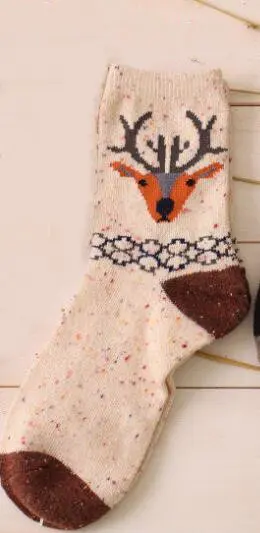 deer khaki Милые теплые носки с рисунками животных; женские новые японские Носки с рисунком оленя, кота, лисы, волка; шерстяные смешанные дышащие носки; сезон осень-зима - Цвет: deer khaki