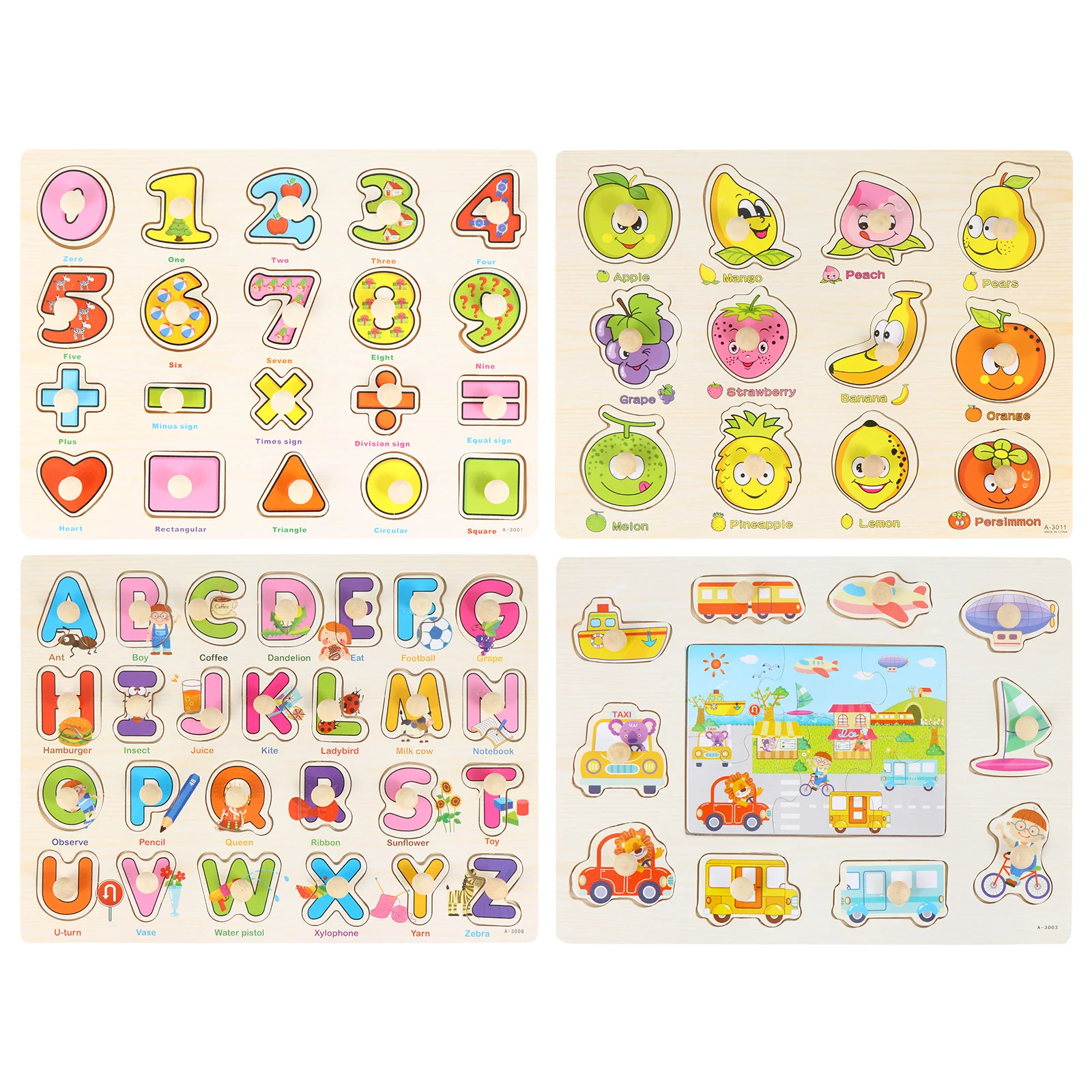 

4 Sets of Children Puzzle Toys Wooden Number Blocks Jigsaw Plaything Playset