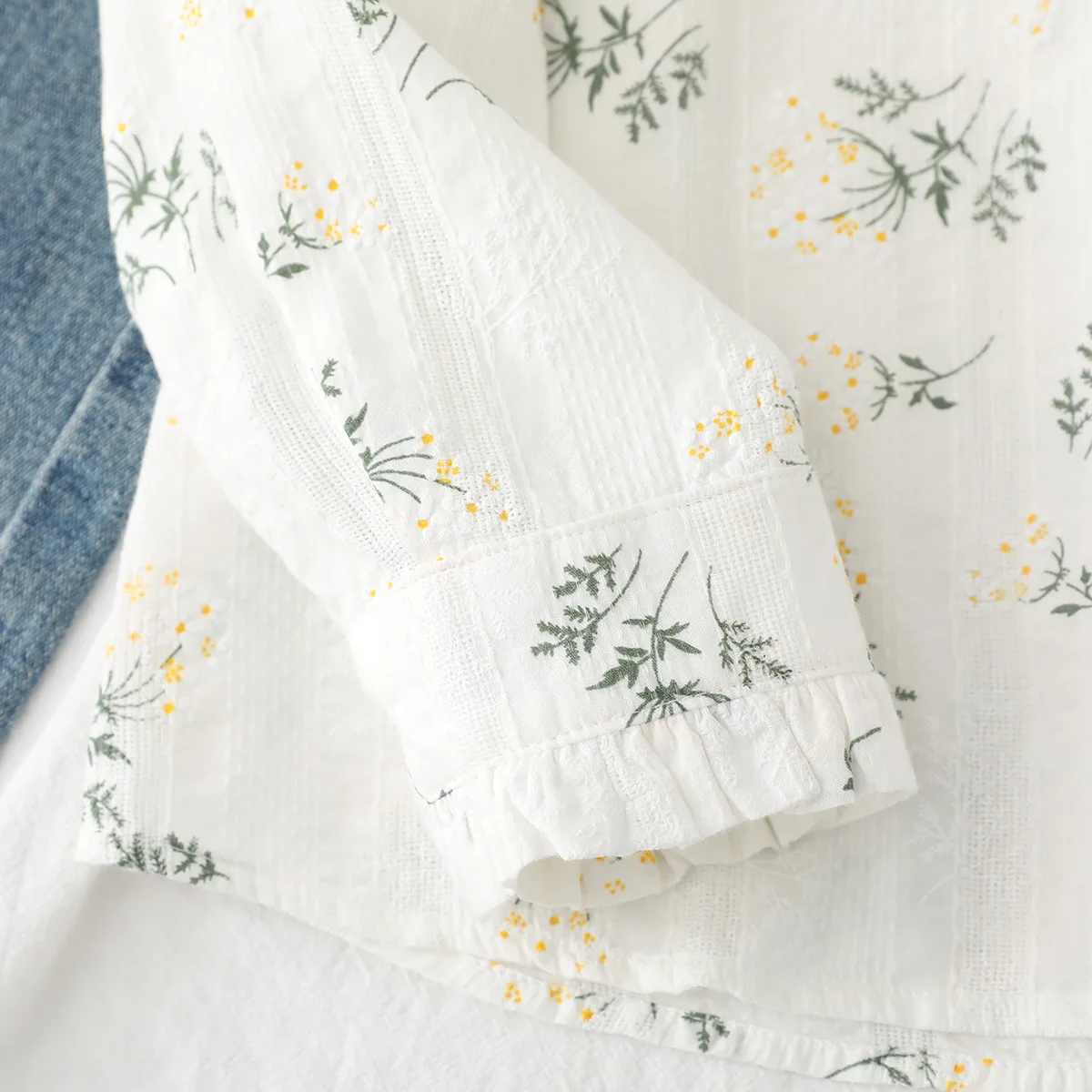 

Women Blouse 2021spring Fall New Literary Fresh Stand Collar Floral Shirt Long Sleeve Loose Casual Ruffles Shirt Sweet Cute Tops