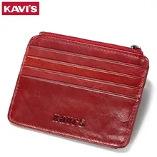 KAVIS Brand Genuine Leather Card Holder Capacity Zipper Female Fashion Men Women ID Card Wallets With Coin Purse Slim and Mini