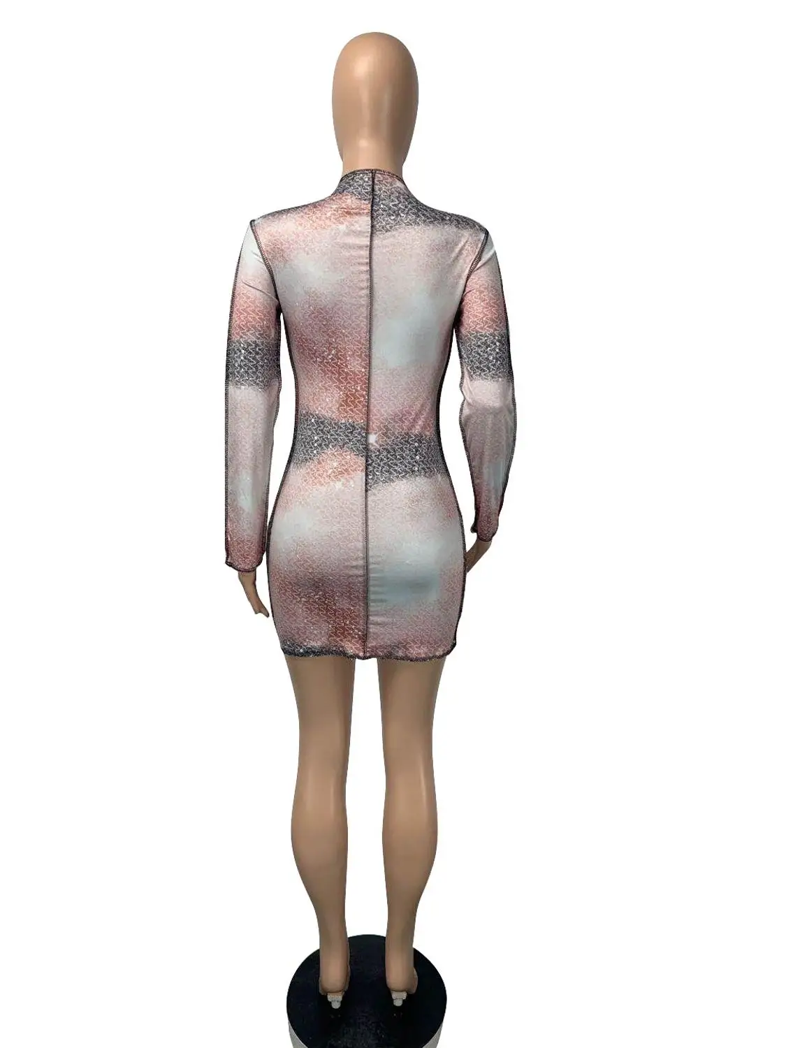 

Europe's new sexy printed nightclub dress fashion slim o-neck long sleeve women's shirt skirt