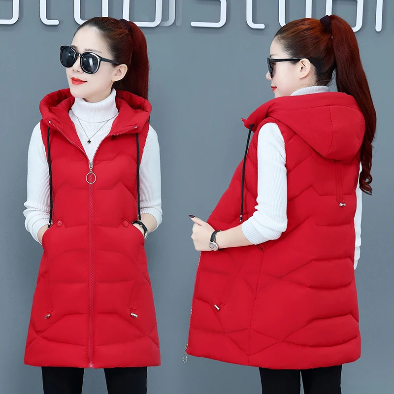 Жилет женский осенне-зимний длинный с капюшоном батальных размеров 3XL | Женская