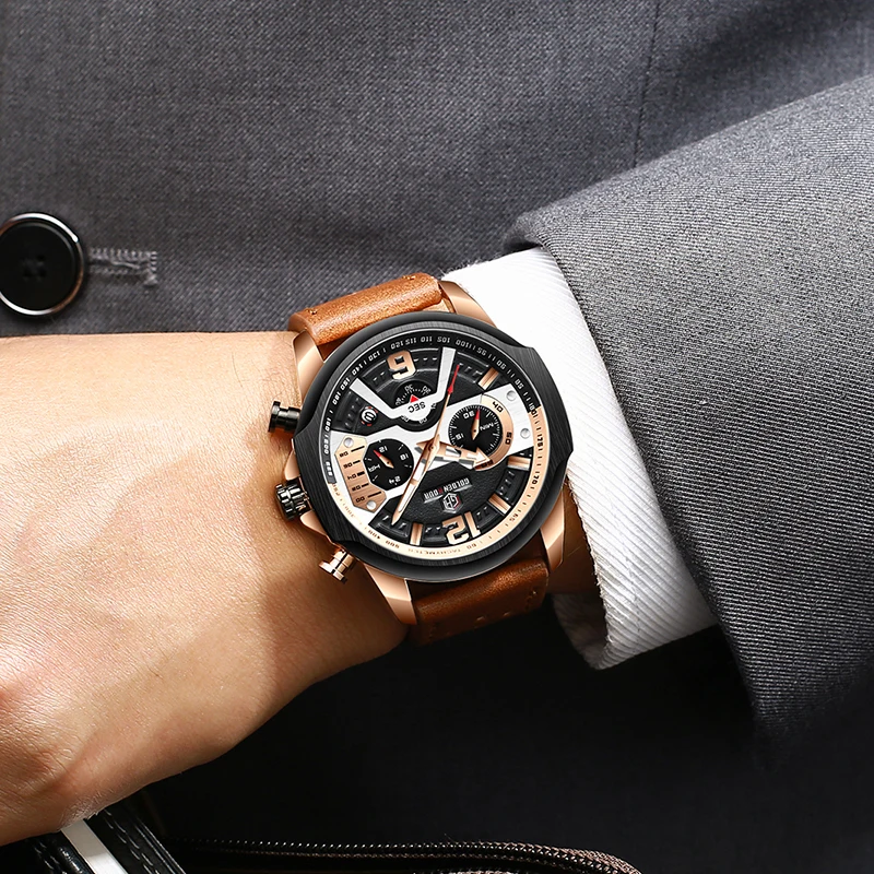 2019 GOLDENHOUR Мужские кварцевые часы с кожаным ремешком водонепроницаемые военные