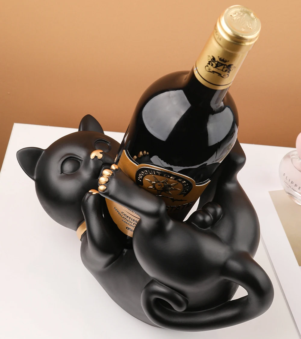 Creative Lying Cat Sculpture Resin Figurine Wine Rack Holder Shelf Stand Home Living Room Office Decoration Craft Gift | Дом и сад