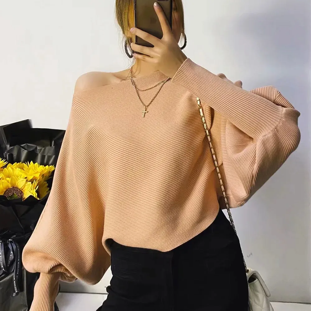 

Spring Ladies Latest Lantern Sleeve Knitted Sweater O-neck Long Sleeve Loose Sweater Top Oversized Sweater Korean