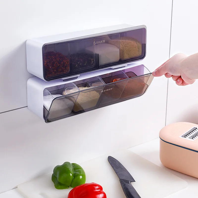 

Kitchen Wall-mounted Seasoning Box Salt Pepper Spice Rack Jar Sugar Bowl for Kitchen Gadget Device Sets Spice Box Organizer Tool