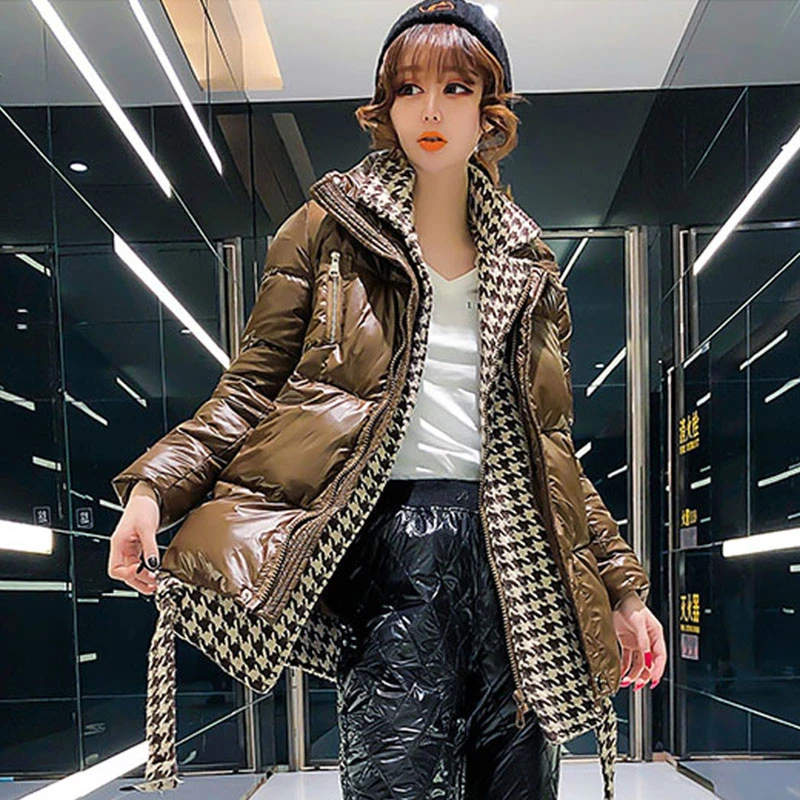 Осень зима 2021 новая куртка с рисунком гусиные лапки и хлопковой подкладкой в