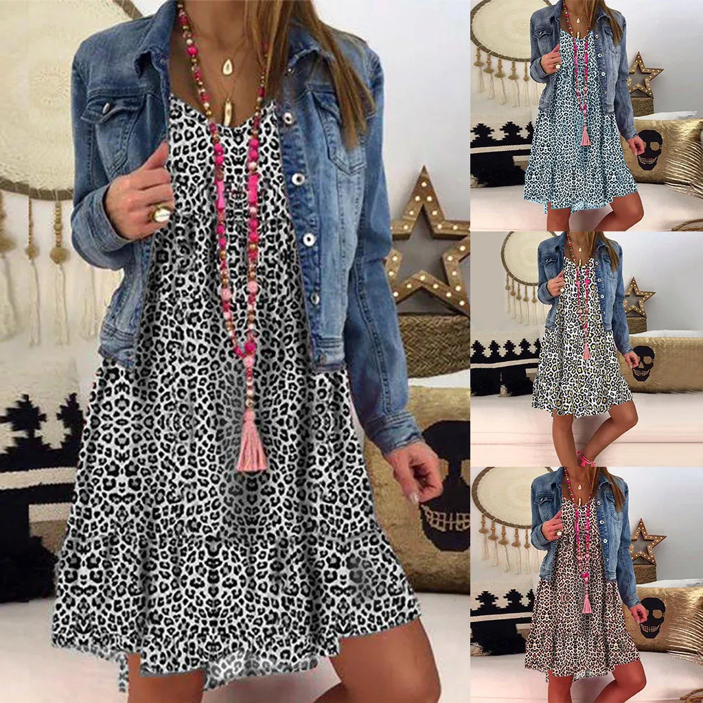 

JAYCOSIN plus size dress women summer dress Loose Ladies dresses woman Leopard Print Long Sleeve Dress girl vestidos wholesale 7