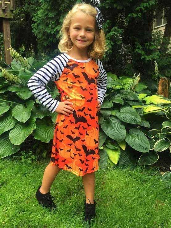 Платье детское осенне-осеннее с длинным рукавом и принтом в виде тыквы летучей
