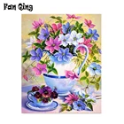 Полноразмерная Алмазная 5D картина сделай сам, круглаяквадратная картина клематиса в вазе, вышивка крестиком, алмазная вышивка, Рисунок мозаики