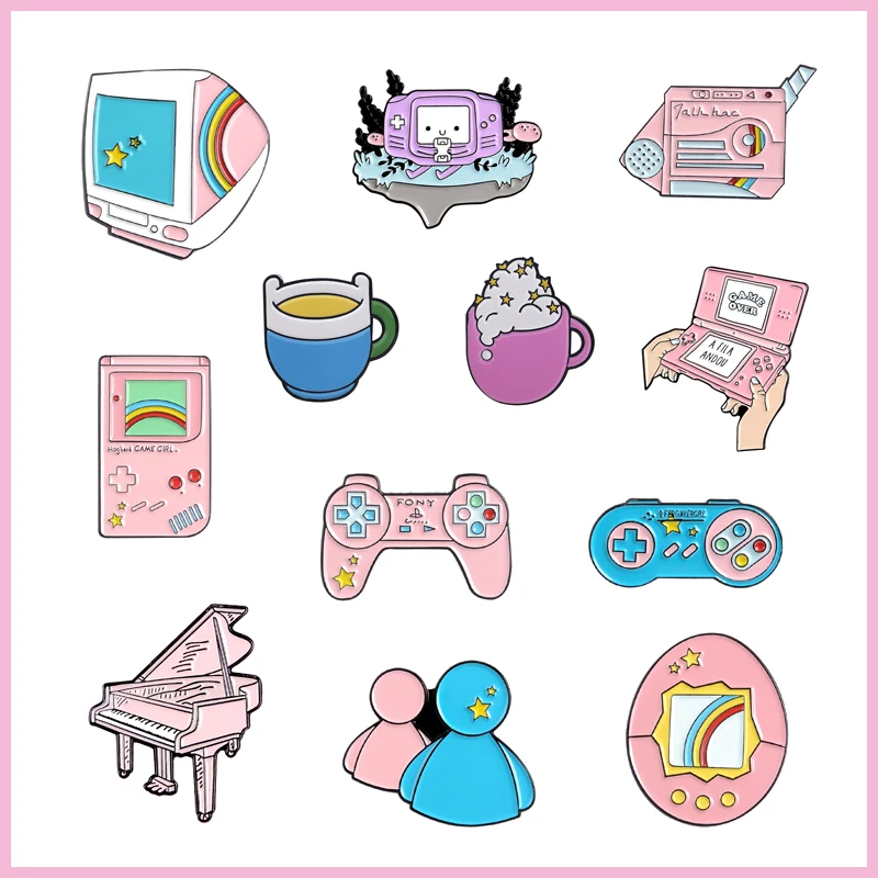 Мультфильм розовый пианино эмаль булавки Ретро компьютерная игра машина брошь