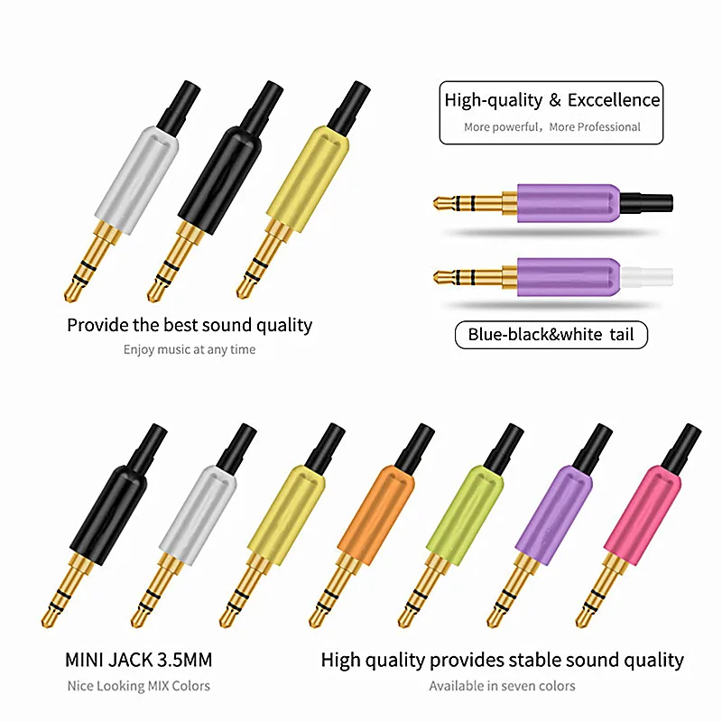 

1PC Aluminum Jack 3.5 Earphone Adapter with Tail Clamp 3 Pole Stereo Male Plug Gold Plated Wire Connector Electronic Accessories