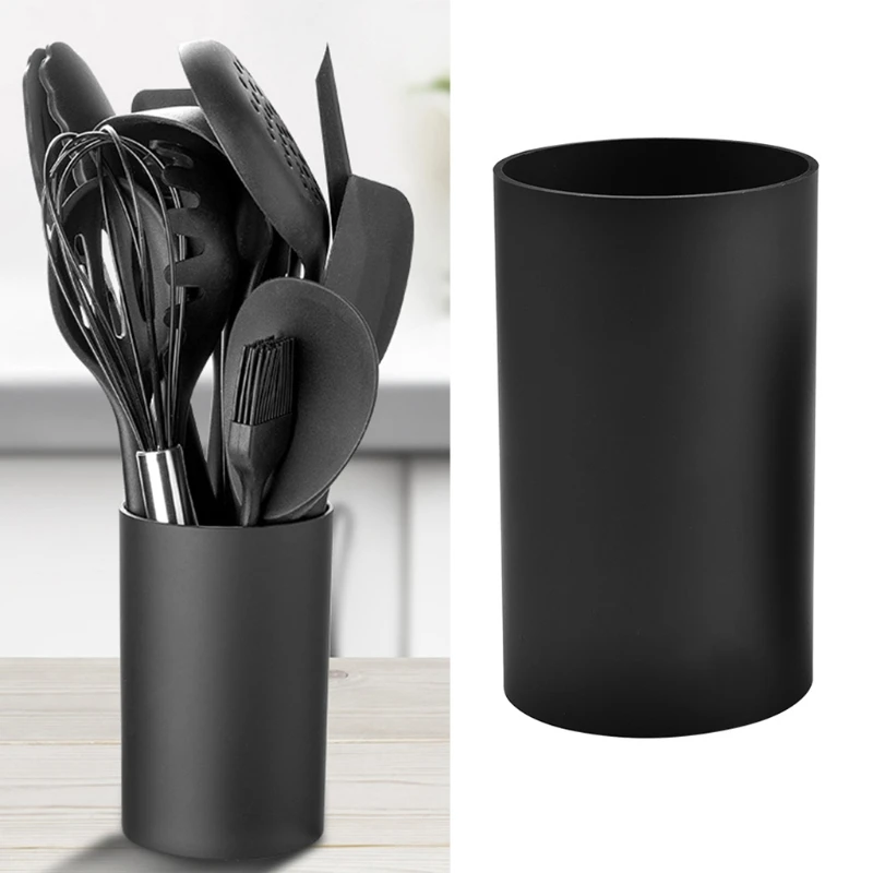 

Kitchen Utensil Holder Black Plastic Cylinder Storage Tableware Drying Canister Cutlery Organizer Tools