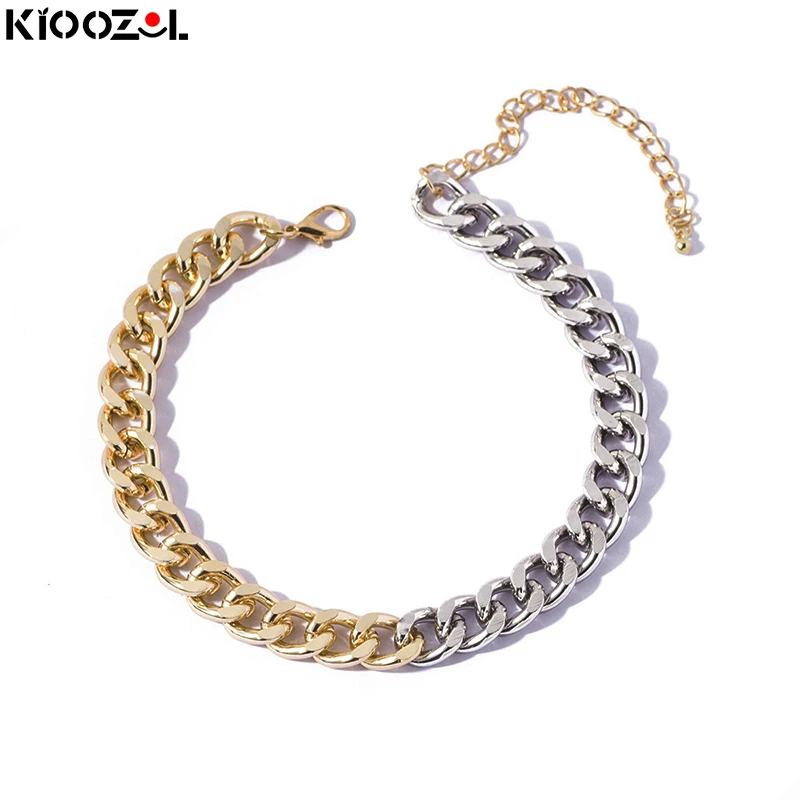 

KIOOZOL Classic Cuba Thick Chain Necklace Gold Silver Color Necklace For Women's Jewelry Accessories 2021 Trend 382 KO1