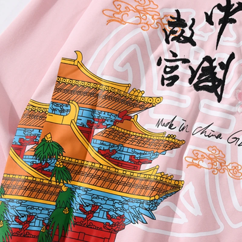 

Autumn Chinese Style The Forbidden City Embroidery Hoodie Loose Oversized Pullover Female Couples Unisex High Quality Cotton