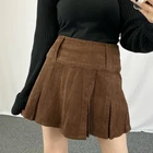 Dourbesty 90s Y2K Эстетическая школьная Женская мода коричневая винтажная Вельветовая плиссированная юбка с высокой талией Милая кавайная