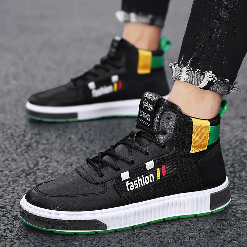 

New Men's Shoes High top Male fashion Casual Shoes Thick Bottom Sneakers Breathable Shoes Side Fly Weaving Design Walking Shoes