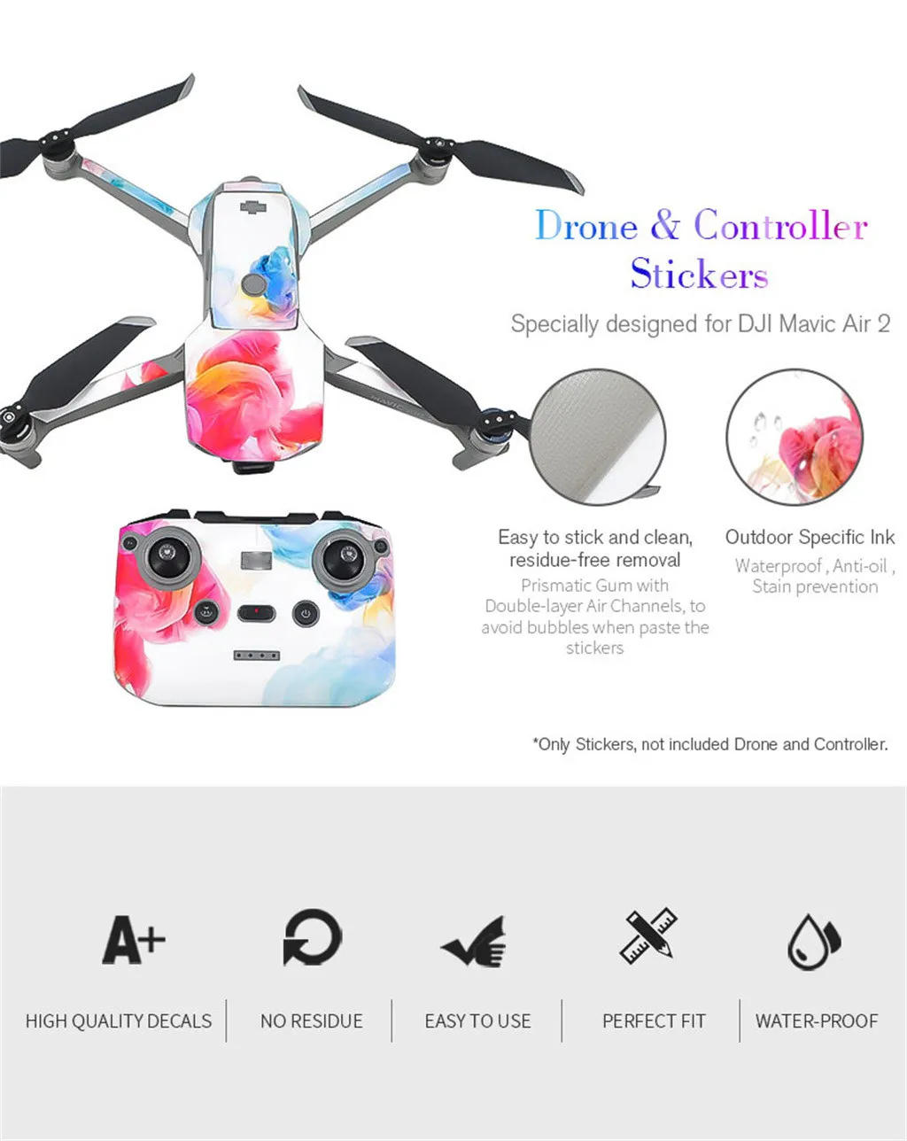 

COMPUDA Waterproof PVC Stickers Decal Skin Cover Protector For Mavic Air 2 Drone RC