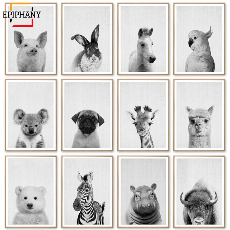 Черно белая ВИНТАЖНАЯ фотография животные скандинавские плакаты и принты