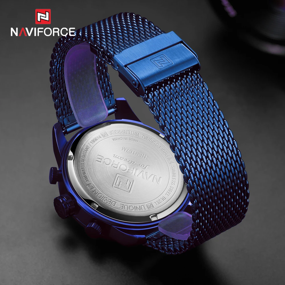 NAVIFORCE повседневные спортивные часы для мужчин синий военный браслет из