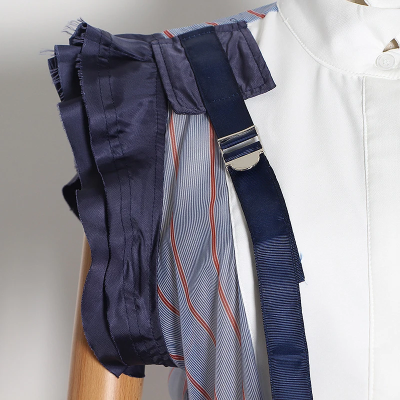 

GALCAUR Hit Color Shirts For Women Stand Collar Ruffles Short Sleeve Striped Patchwork Elegant Blouses Female 2021 Clothing Tide