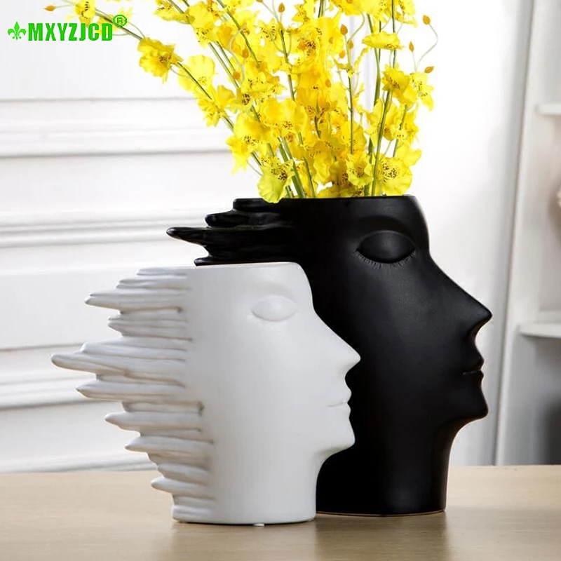 Керамическая ваза для цветов поделка с изображением лица и ветра стационарное