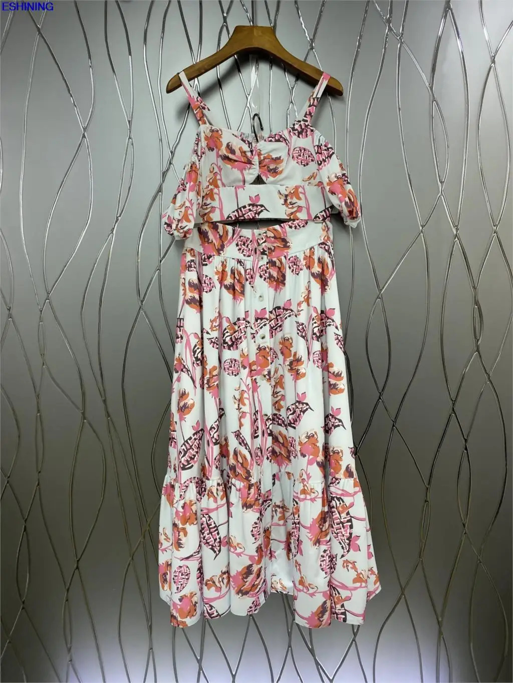 

2021 summer new women's French retro mid-length chiffon floral dress small fresh off-shoulder dress